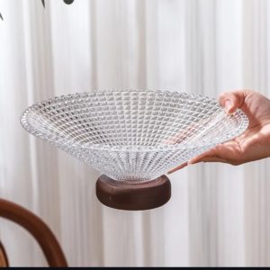 Plateau présentoir en verre et bois